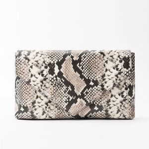 Snake Print Envelope Leather Clutch - Neutral